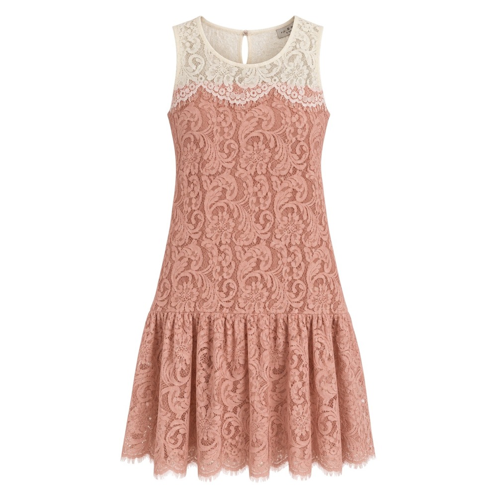 Essentiel Antwerp Crazy Lace Drop Waist Dress Pink Cream Sleeveless 40 US 10